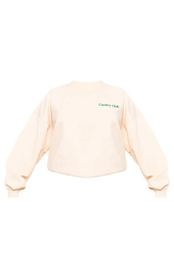 PRETTYLITTLETHING Cream Embroidered Country Club Washed Sweatshirt