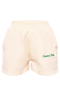 PRETTYLITTLETHING Cream Embroidered Country Club Washed Sweat Shorts