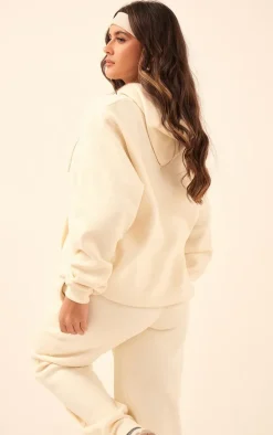 PRETTYLITTLETHING Cream Logo Badge Detail Oversized Hoodie