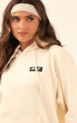 PRETTYLITTLETHING Cream Logo Badge Detail Oversized Hoodie