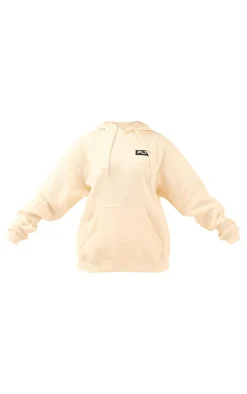 PRETTYLITTLETHING Cream Logo Badge Detail Oversized Hoodie