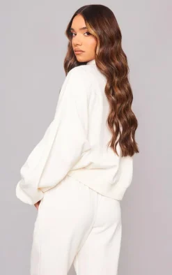 PRETTYLITTLETHING Cream Logo Embroidered Half Zip Sweatshirt
