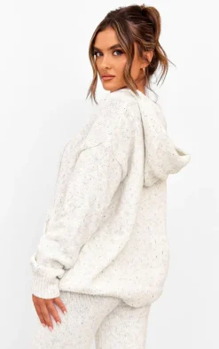 PRETTYLITTLETHING Cream Space Dye Oversized Knitted Hoodie
