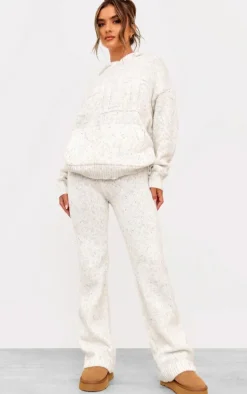 PRETTYLITTLETHING Cream Space Dye Oversized Knitted Hoodie