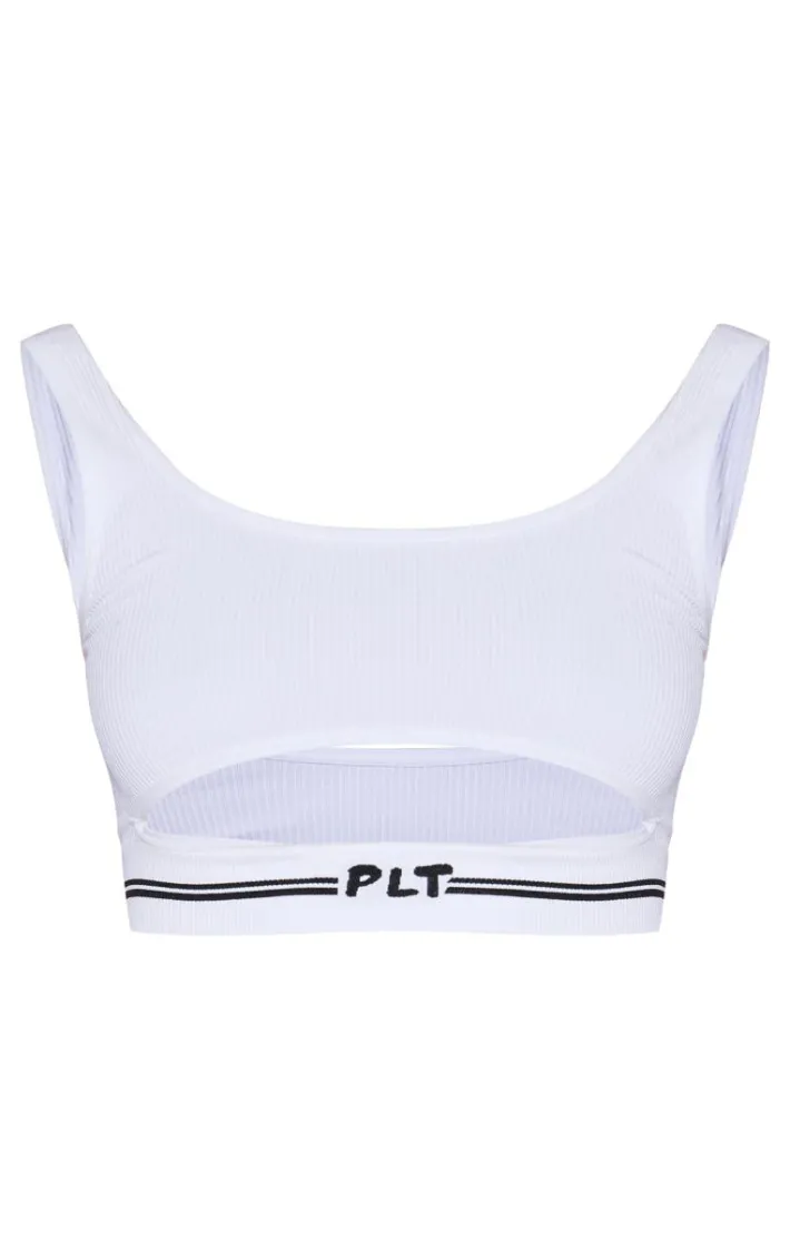 PRETTYLITTLETHING Cream Seamless Rib Cut Out Bralette