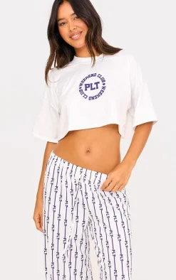 PRETTYLITTLETHING Cream Weekend Club Long PJ Set