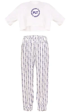 PRETTYLITTLETHING Cream Weekend Club Long PJ Set