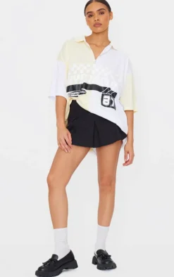 PRETTYLITTLETHING Cream Zip Up Short Sleeve Football Shirt