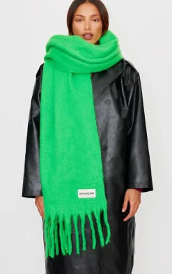 PRETTYLITTLETHING Green Logo Blanket Tassel Scarf