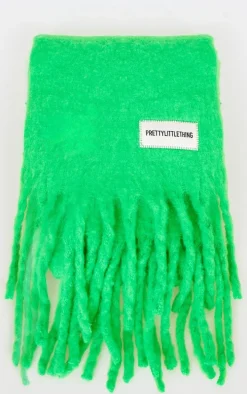 PRETTYLITTLETHING Green Logo Blanket Tassel Scarf