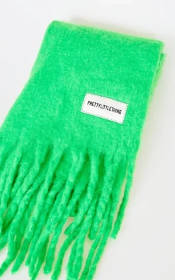 PRETTYLITTLETHING Green Logo Blanket Tassel Scarf