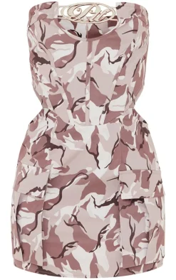 PRETTYLITTLETHING Grey Camo Printed Corset Bodycon Dress