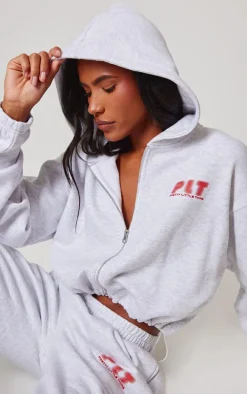 PRETTYLITTLETHING Grey Marl Elasticated Hem Zip Up Hoodie