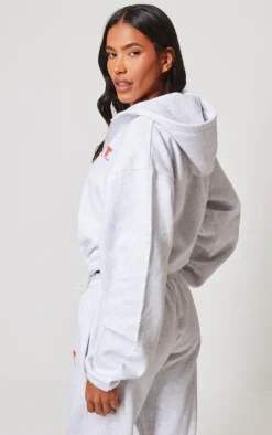 PRETTYLITTLETHING Grey Marl Elasticated Hem Zip Up Hoodie