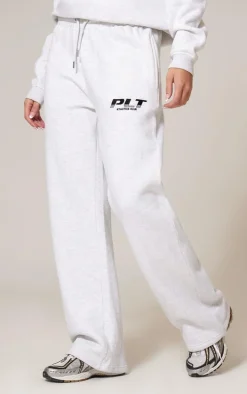 PRETTYLITTLETHING Grey Marl Athletics Club Embroidered Wide Leg Sweatpants