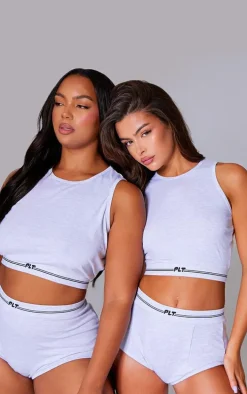 PRETTYLITTLETHING Grey Marl Vest and Short PJ Set