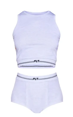 PRETTYLITTLETHING Grey Marl Vest and Short PJ Set