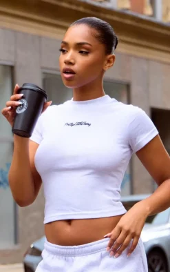 PRETTYLITTLETHING Grey Marl Plt Embroidered Baby Doll Tee