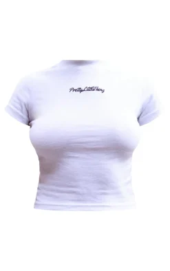 PRETTYLITTLETHING Grey Marl Plt Embroidered Baby Doll Tee