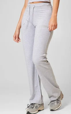 PRETTYLITTLETHING Grey Marl Badge Low Rise Straight Leg Pants