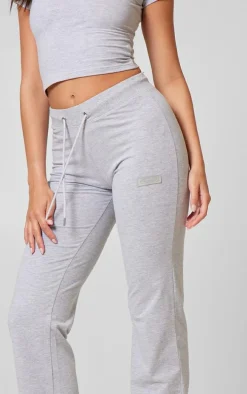 PRETTYLITTLETHING Grey Marl Badge Low Rise Straight Leg Pants