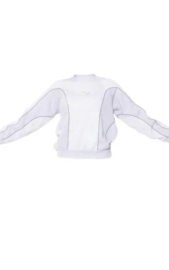 PRETTYLITTLETHING Grey Marl Embroidered Contrast Binding Sweatshirt