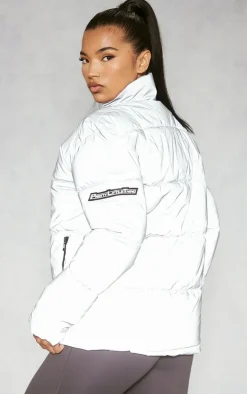 PRETTYLITTLETHING Grey Reflective Panelled Puffer Coat