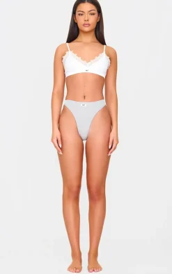 PRETTYLITTLETHING Grey Ribbed Seamless Thong