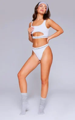 PRETTYLITTLETHING Grey Seamless Rib Cut Out Bralette