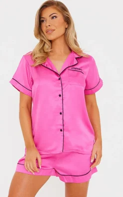 PRETTYLITTLETHING Hot Pink Contrast Piping Short Pj Set