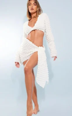PRETTYLITTLETHING Ivory Bubble Textured Tie Side Beach Sarong