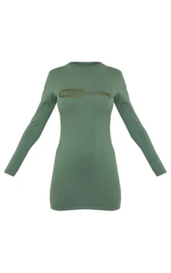 PRETTYLITTLETHING Khaki Cotton Long Sleeve Bodycon Dress