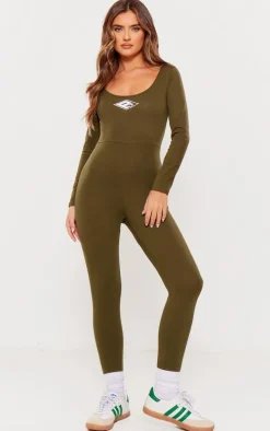 PRETTYLITTLETHING Khaki Embroidered Scoop Neck Jumpsuit