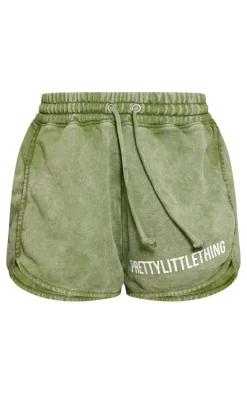 PRETTYLITTLETHING Khaki Wash High Waisted Runner Shorts