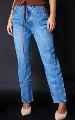 PRETTYLITTLETHING L30 Mid Blue Boyfriend Jeans