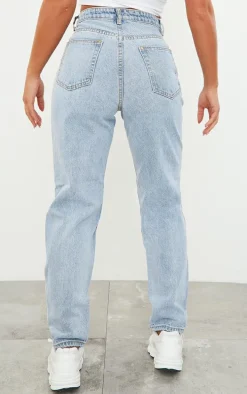 PRETTYLITTLETHING Light Blue Wash Knee Rip Mom Jeans