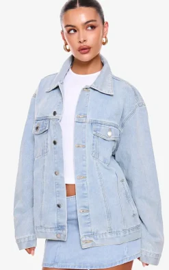 PRETTYLITTLETHING Light Blue Wash Oversized Boyfriend Denim Jacket