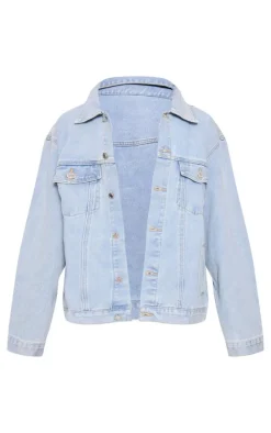 PRETTYLITTLETHING Light Blue Wash Oversized Boyfriend Denim Jacket