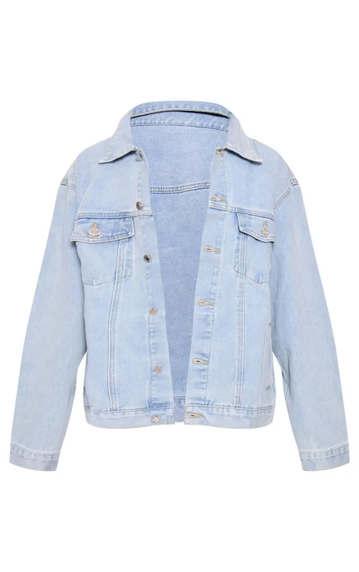 PRETTYLITTLETHING Light Blue Wash Oversized Boyfriend Denim Jacket
