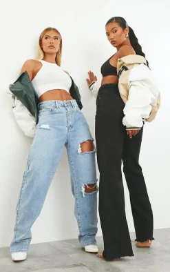 PRETTYLITTLETHING Light Blue Wash Open Knee Boyfriend Jeans