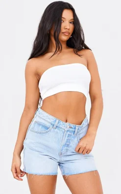 PRETTYLITTLETHING Light Blue Raw Hem Boyfriend Denim Shorts