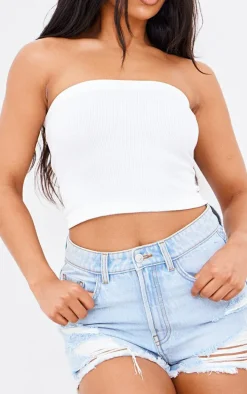 PRETTYLITTLETHING Light Blue Distressed High Rise Basic Denim Shorts