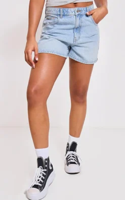 PRETTYLITTLETHING Light Blue Wash Mom Denim Shorts