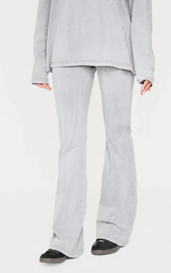 PRETTYLITTLETHING Light Grey Embossed Logo Washed Skinny Flare Pants