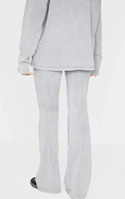 PRETTYLITTLETHING Light Grey Embossed Logo Washed Skinny Flare Pants
