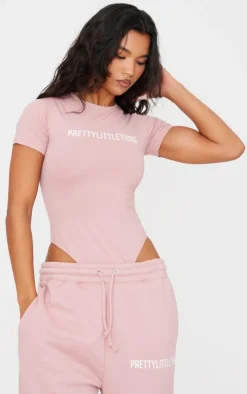 PRETTYLITTLETHING Light Pink Logo Short Sleeve Bodysuit