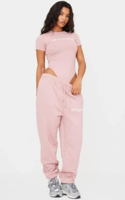 PRETTYLITTLETHING Light Pink Logo Short Sleeve Bodysuit