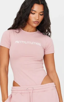 PRETTYLITTLETHING Light Pink Logo Short Sleeve Bodysuit