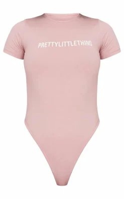 PRETTYLITTLETHING Light Pink Logo Short Sleeve Bodysuit