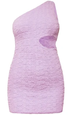 PRETTYLITTLETHING Lilac Embossed Towelling Knit Cut Out Mini Dress
